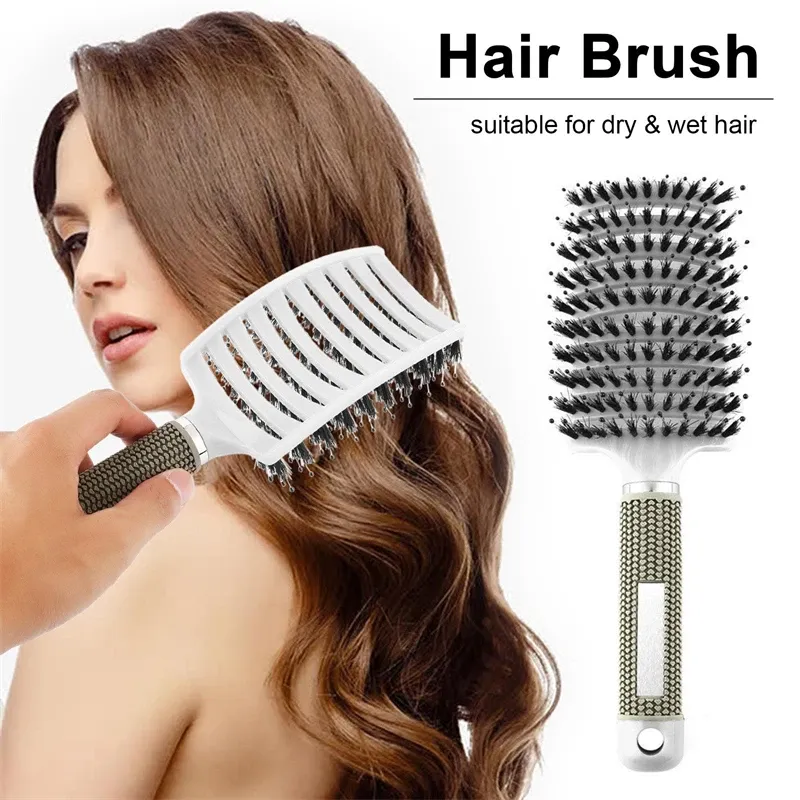 Brosse démêlante pour cheveux humides et bouclés, brosse de massage du cuir chevelu à poils en nylon pour femmes, outil de coiffure professionnel pour salon - Image 1
