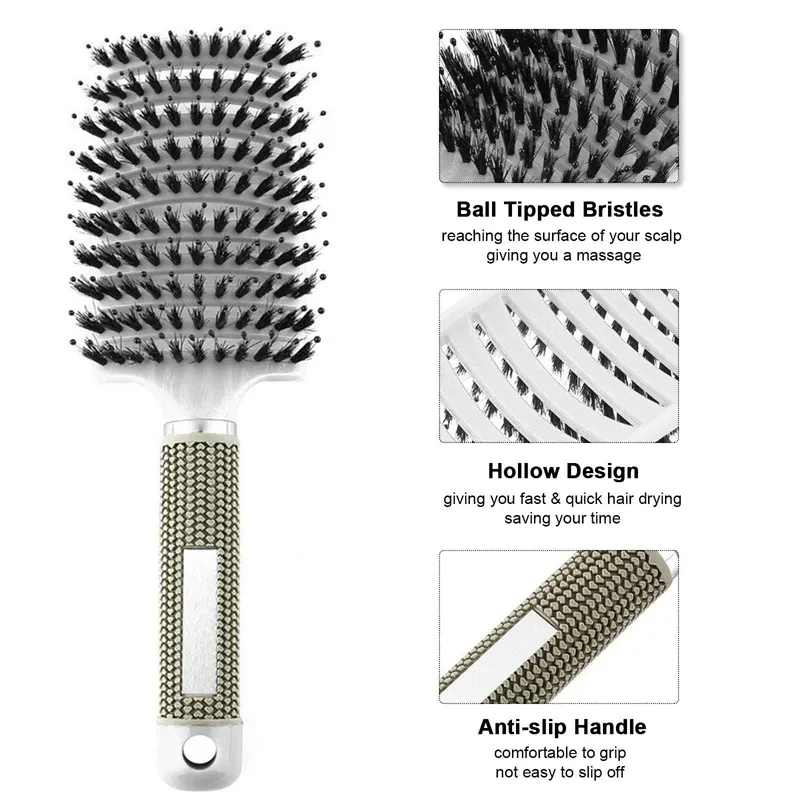 Brosse démêlante pour cheveux humides et bouclés, brosse de massage du cuir chevelu à poils en nylon pour femmes, outil de coiffure professionnel pour salon 4