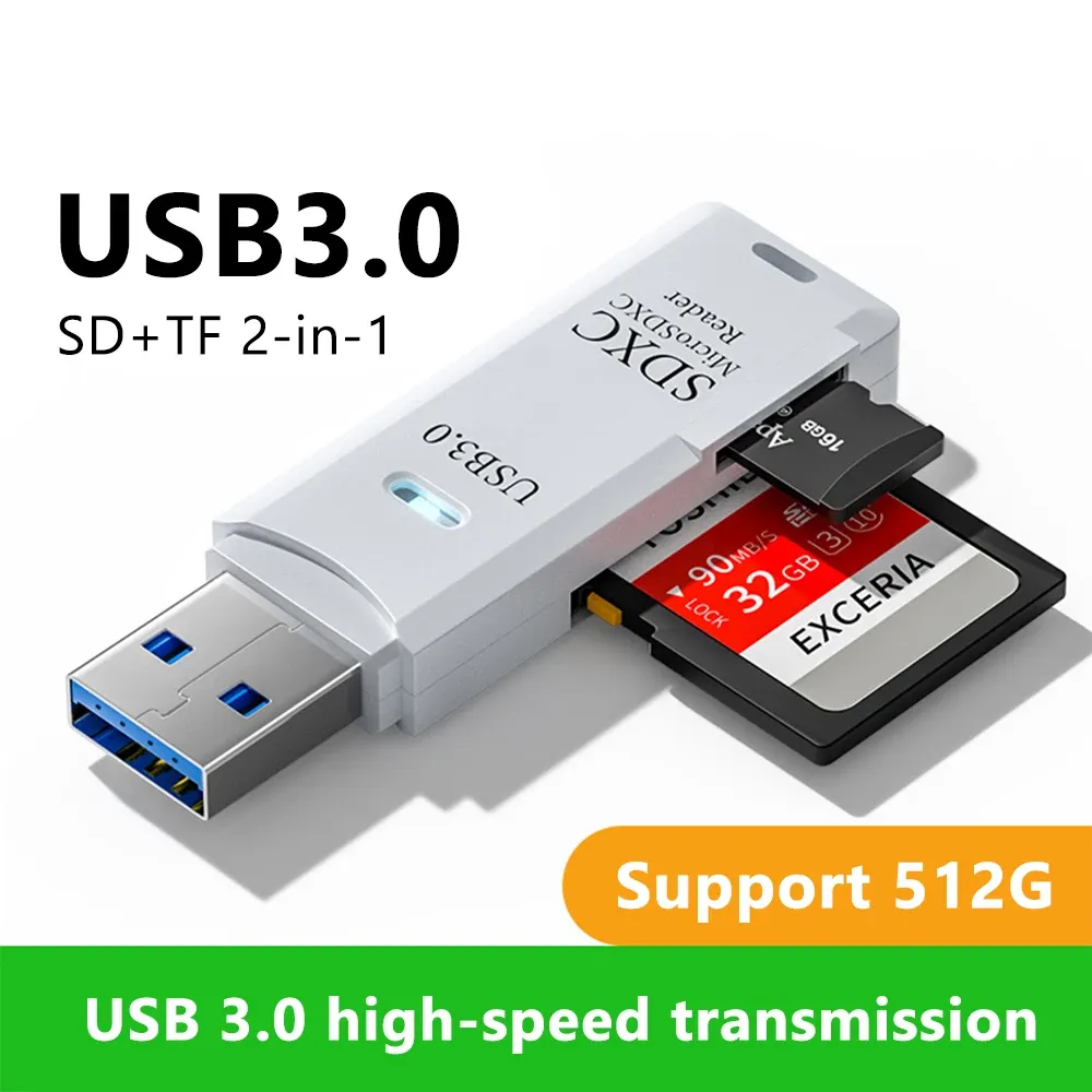 Lecteur de carte USB 3.0/2.0 2 en 1 pour cartes MicroSD TF et SD, haute vitesse, compatible PC et ordinateurs portables