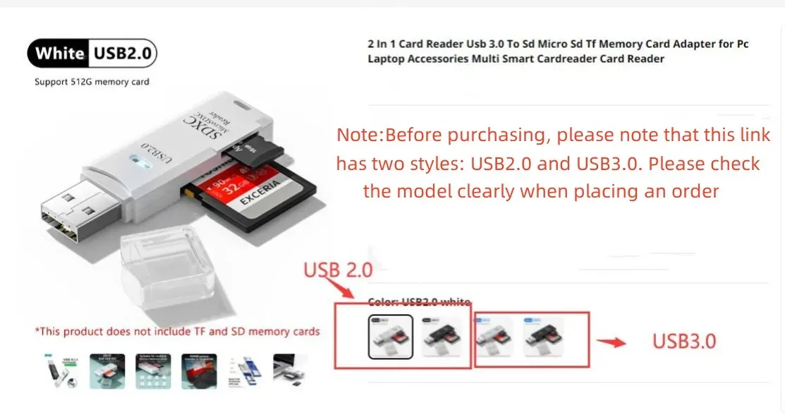 Lecteur de carte USB 2 en 1 vue d'ensemble
