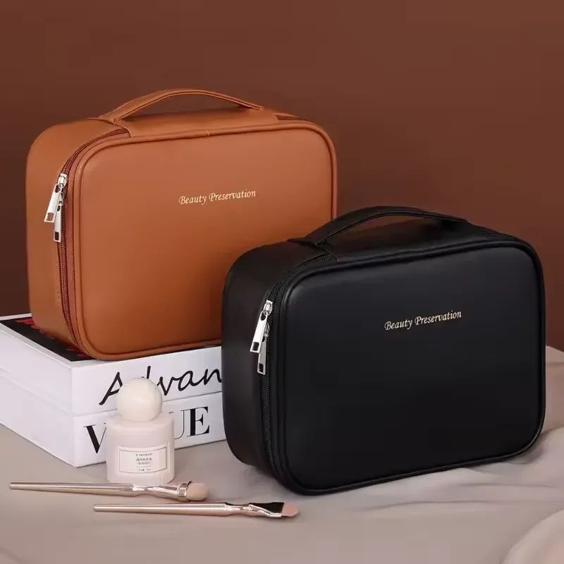 Trousse de maquillage à double couche pour femme, grande capacité, organisateur cosmétique de luxe, idéale pour les voyages 3