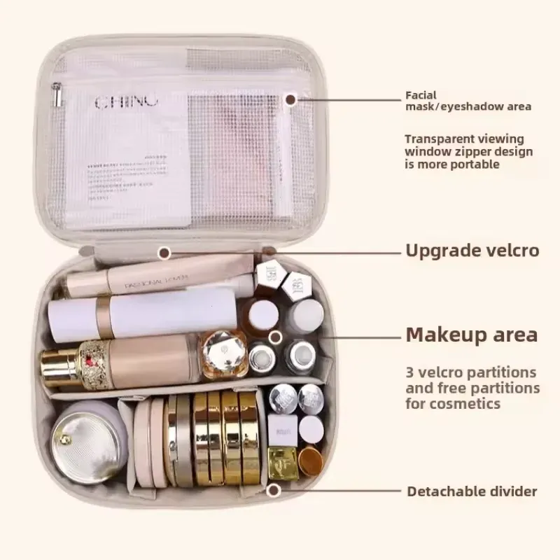 Trousse de maquillage à double couche pour femme, grande capacité, organisateur cosmétique de luxe, idéale pour les voyages 5