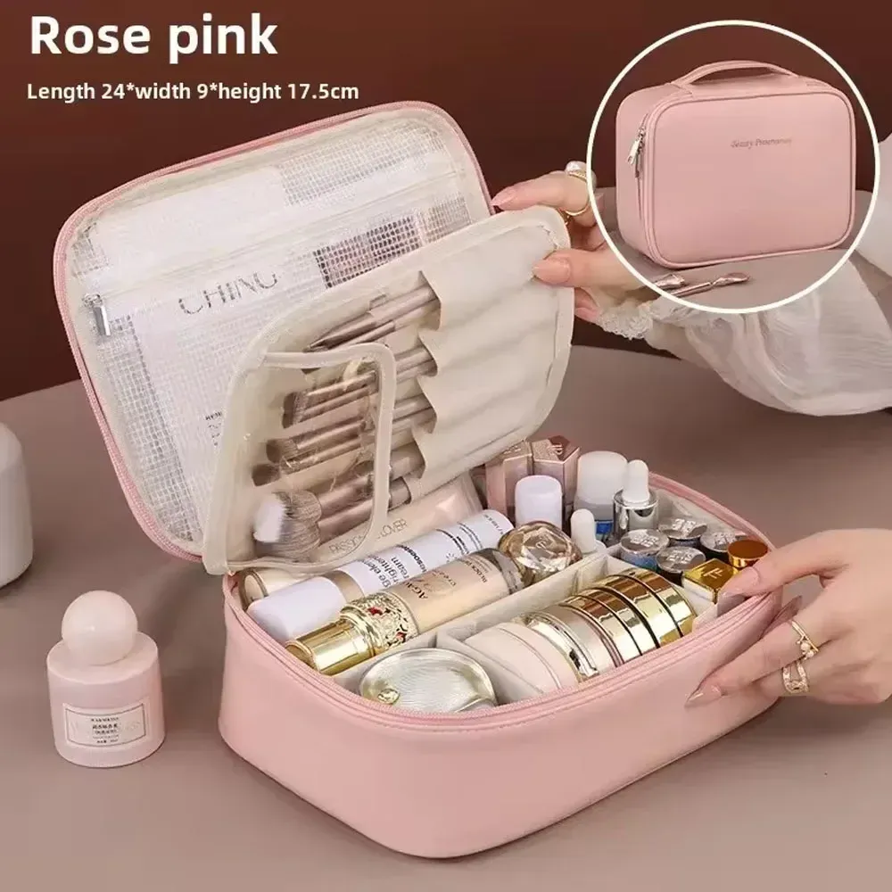 Trousse de maquillage à double couche pour femme, grande capacité, organisateur cosmétique de luxe, idéale pour les voyages 7