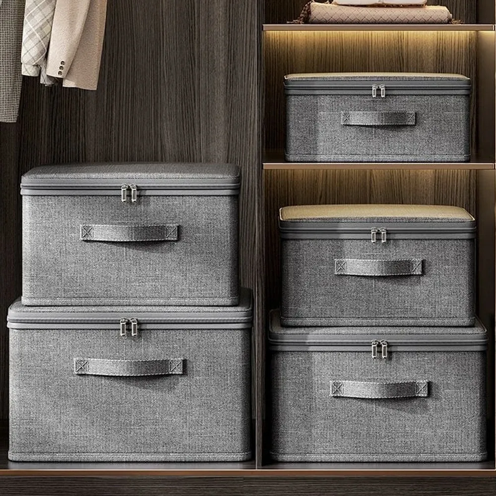 Boîte de rangement pliable avec couvercle zippé pour pantalons et jeans, grande capacité, organisateur de tiroirs et de placard 3