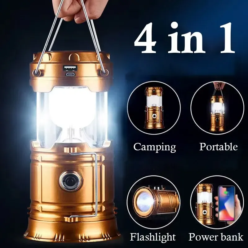 Lampe de poche télescopique LED rechargeable à énergie solaire et lanterne d'urgence portable pour le camping