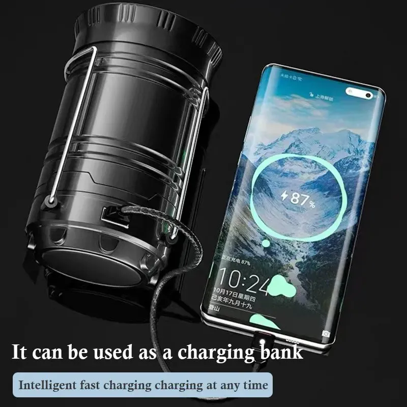 Lampe de poche télescopique LED rechargeable à énergie solaire et lanterne d'urgence portable pour le camping 3