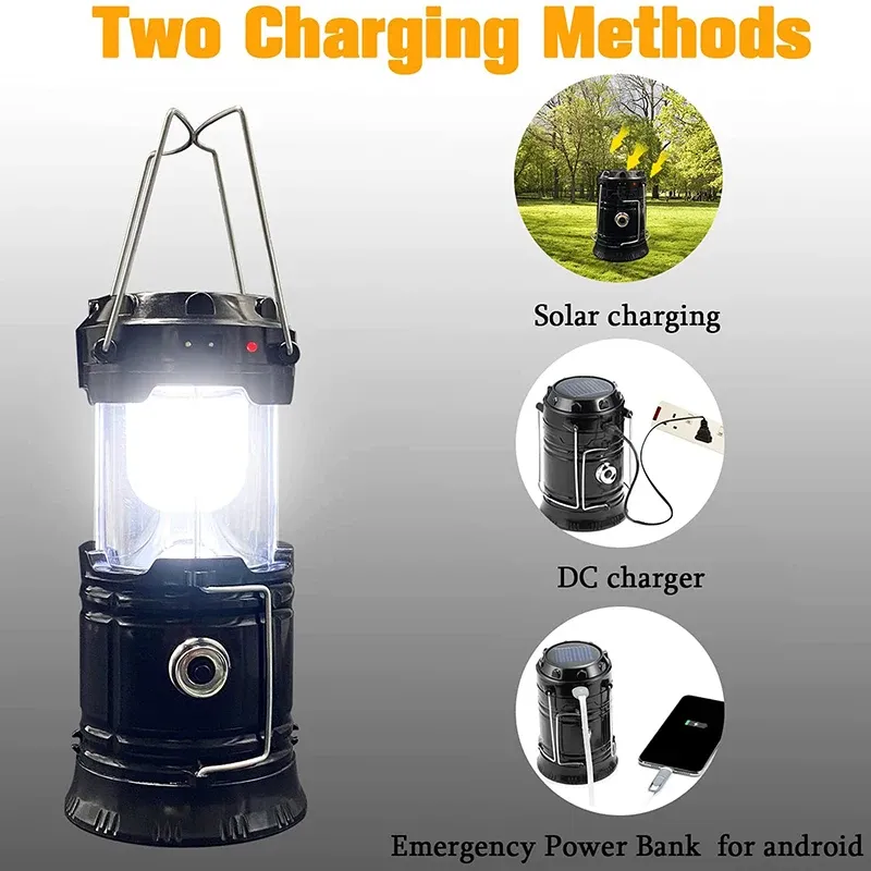 Lampe de poche télescopique LED rechargeable à énergie solaire et lanterne d'urgence portable pour le camping 2