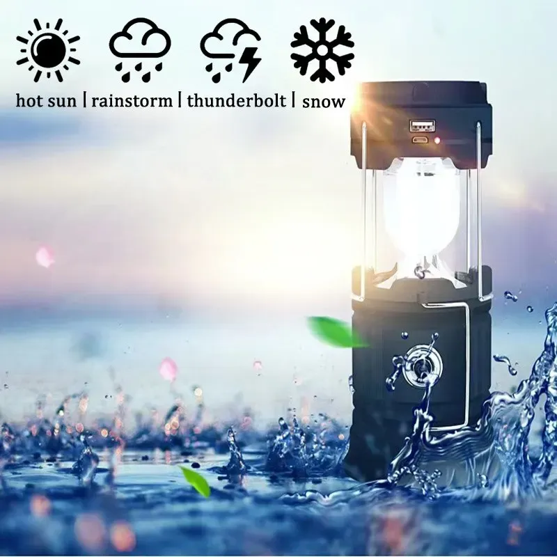 Lampe de poche télescopique LED rechargeable à énergie solaire et lanterne d'urgence portable pour le camping 4