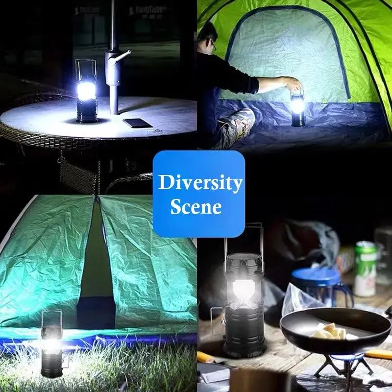 Lampe de poche télescopique LED rechargeable à énergie solaire et lanterne d'urgence portable pour le camping 5
