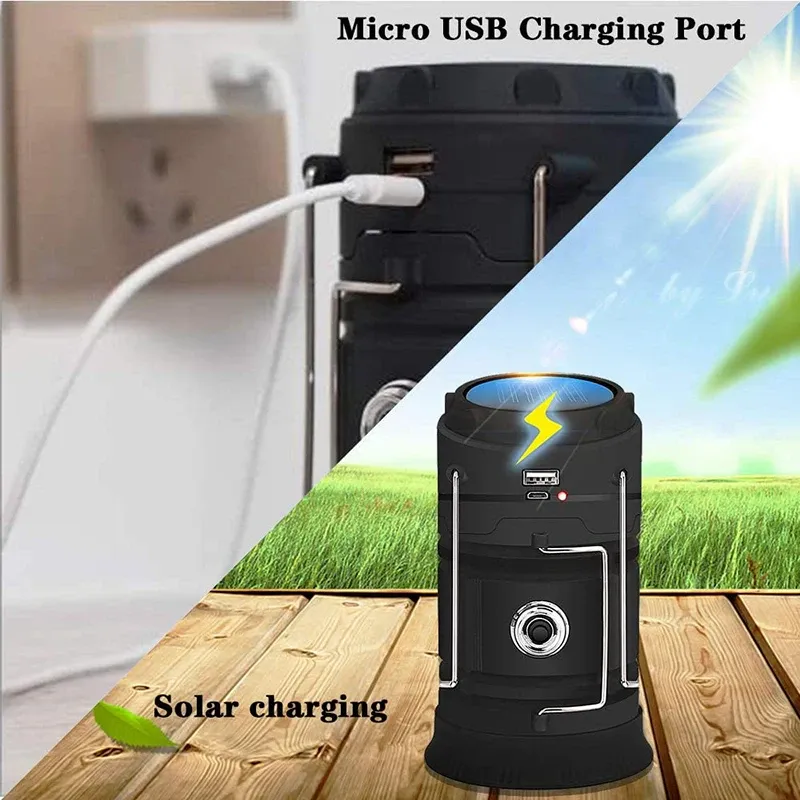 Lampe de poche télescopique LED rechargeable à énergie solaire et lanterne d'urgence portable pour le camping 6