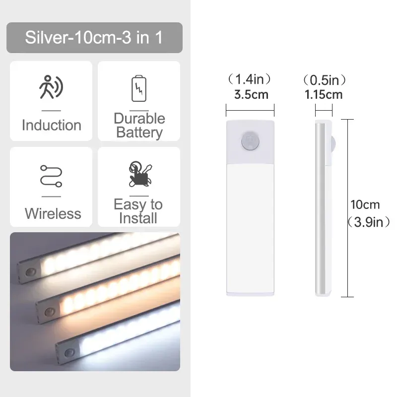 Veilleuse LED sans fil rechargeable par USB avec capteur de mouvement, disponible en 10, 20, 30, 40 et 60 cm 7