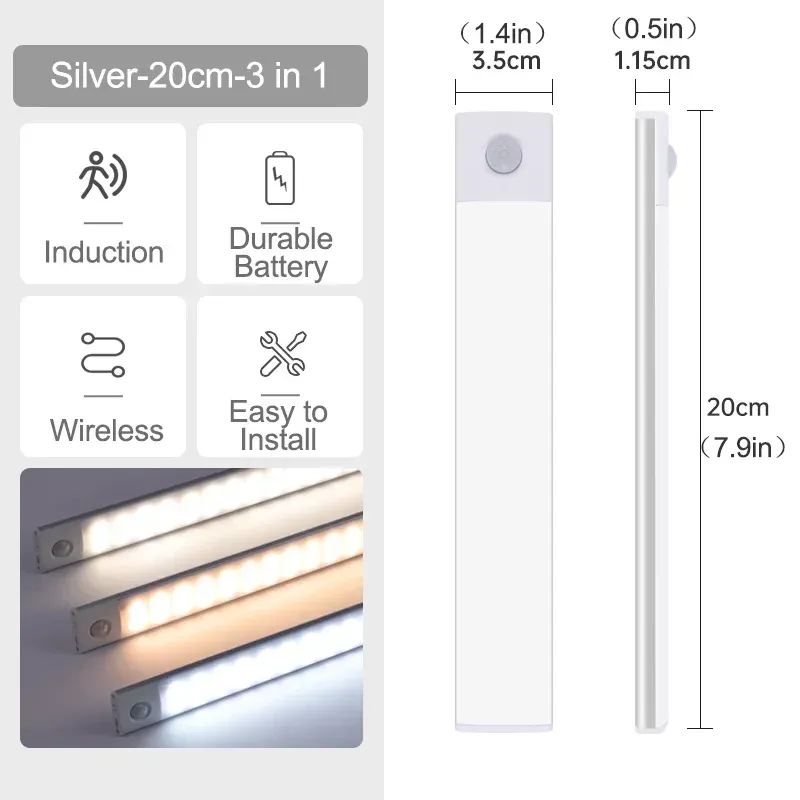 Veilleuse LED sans fil rechargeable par USB avec capteur de mouvement, disponible en 10, 20, 30, 40 et 60 cm 8