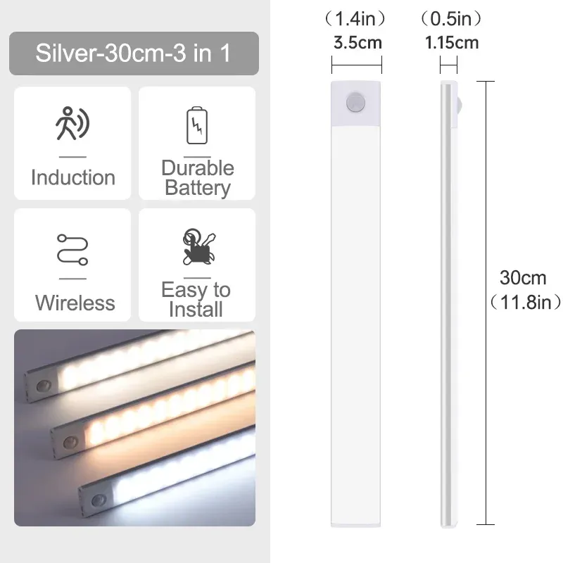 Veilleuse LED sans fil rechargeable par USB avec capteur de mouvement, disponible en 10, 20, 30, 40 et 60 cm 9