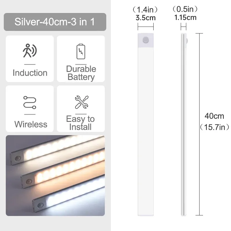 Veilleuse LED sans fil rechargeable par USB avec capteur de mouvement, disponible en 10, 20, 30, 40 et 60 cm 10