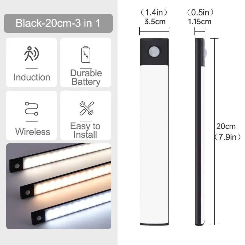 Veilleuse LED sans fil rechargeable par USB avec capteur de mouvement, disponible en 10, 20, 30, 40 et 60 cm 14