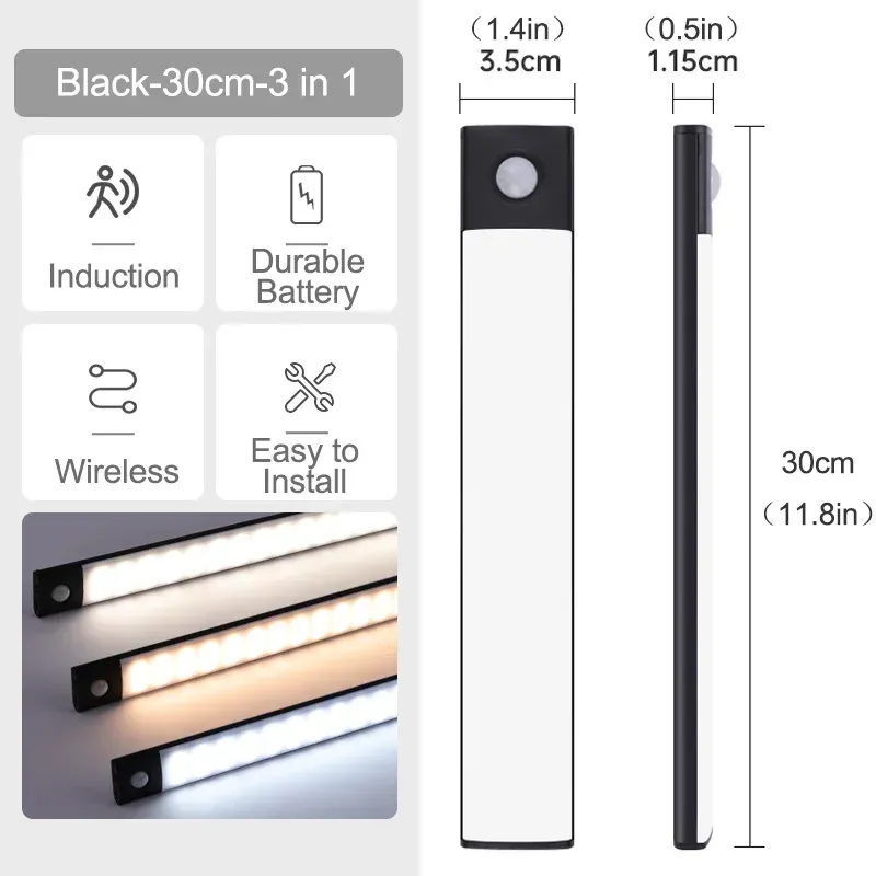 Veilleuse LED sans fil rechargeable par USB avec capteur de mouvement, disponible en 10, 20, 30, 40 et 60 cm 15