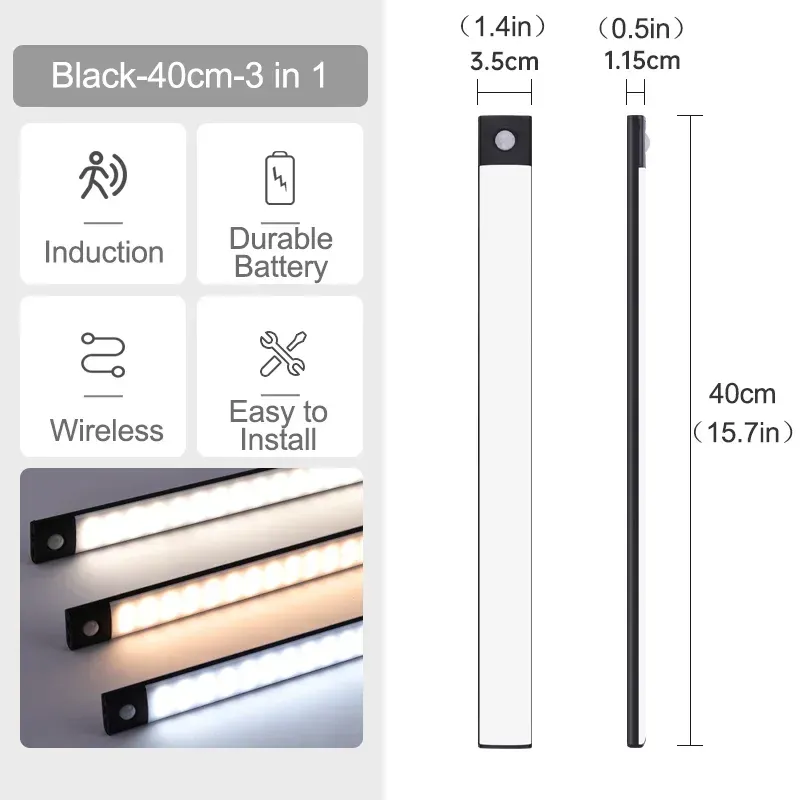 Veilleuse LED sans fil rechargeable par USB avec capteur de mouvement, disponible en 10, 20, 30, 40 et 60 cm 17