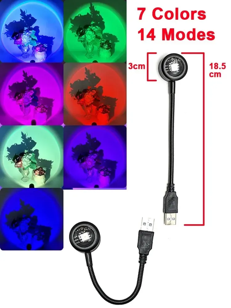 Projecteur LED USB coucher de soleil, lampe d'ambiance néon MeeToo pour salon et chambre, veilleuse décorative murale 9