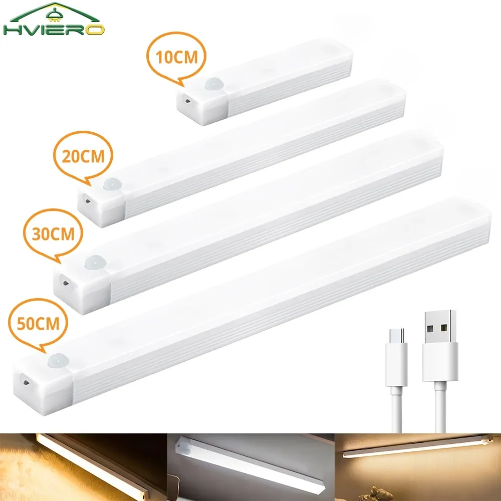 Veilleuse LED sans fil à détecteur de mouvement, rechargeable par USB, magnétique, pour armoire, chambre, placard, cuisine et couloir