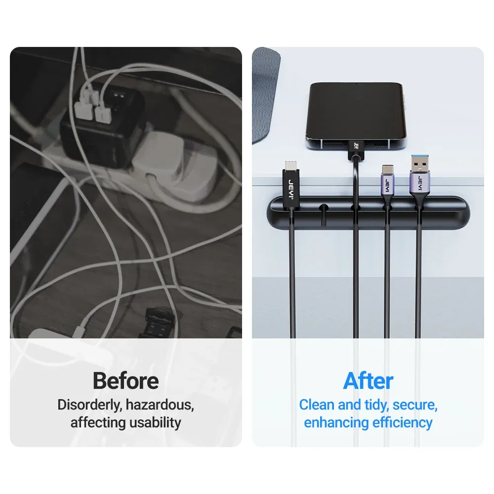 Le title is already in French, so I'll translate it into clean, professional French for an e-commerce listing without the keyword stuffing.

Clips de support de câble adhésifs, gestion des câbles pour bureau, passe-câbles pour câble de charge USB, table de chevet, alimentation et souris 5