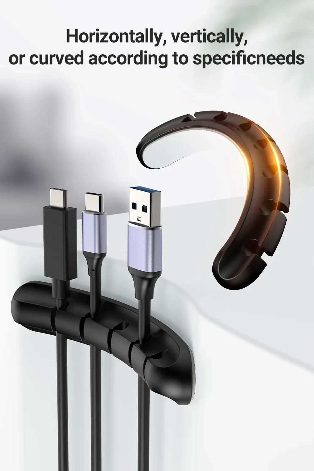 Clips de support de câble adhésifs installés sur un bureau