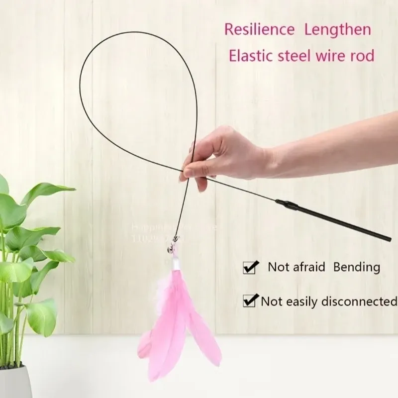 Jouet interactif pour chat à ventouse avec plume, tige en acier et clochette 5