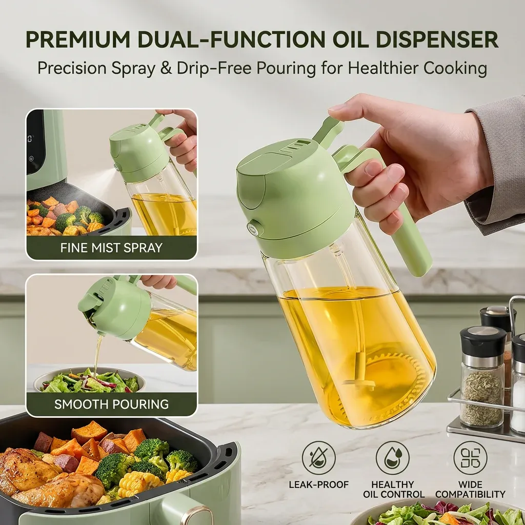 Distributeur et pulvérisateur d'huile d'olive 2 en 1, bouteille 470 ml pour la cuisine 1