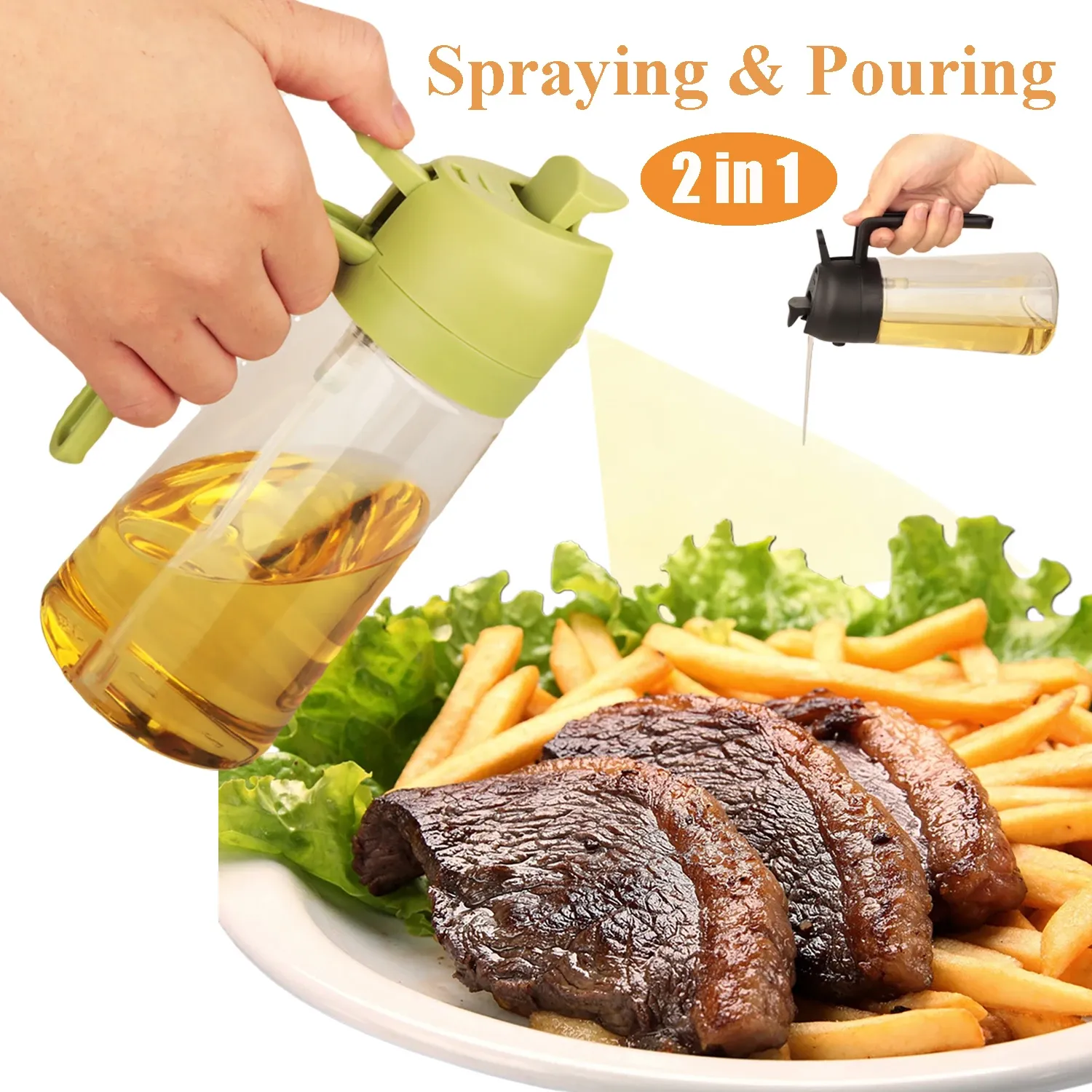 Distributeur et pulvérisateur d'huile d'olive 2 en 1, bouteille 470 ml pour la cuisine 2