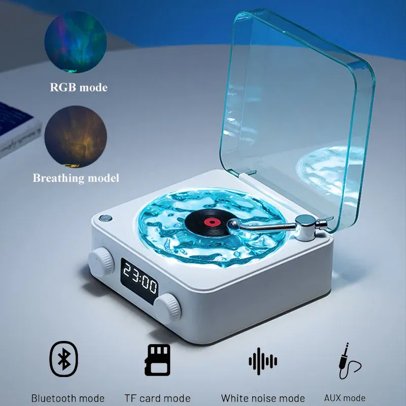Mini haut-parleur Bluetooth rétro blanc portable avec caisson de basses et éclairage RGB, lecteur de carte TF 2