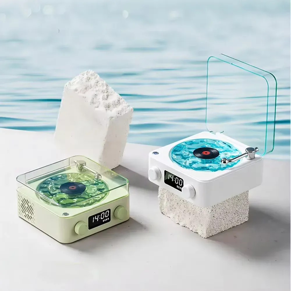 Mini haut-parleur Bluetooth rétro blanc portable avec caisson de basses et éclairage RGB, lecteur de carte TF
