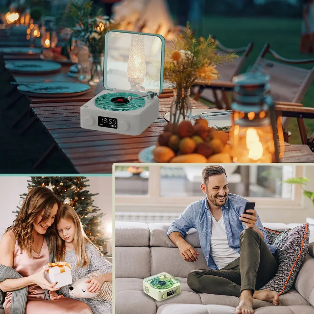 Mini haut-parleur Bluetooth rétro blanc portable avec caisson de basses et éclairage RGB, lecteur de carte TF 5