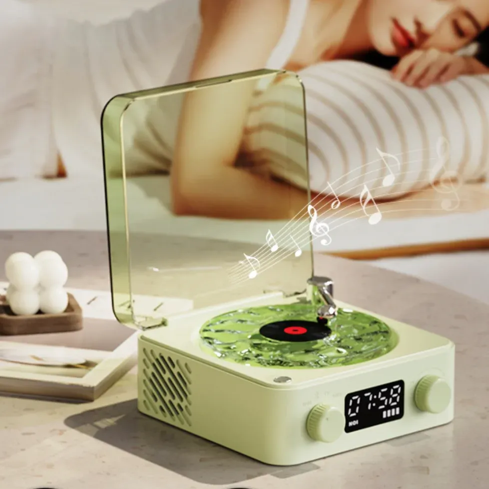 Mini haut-parleur Bluetooth rétro blanc portable avec caisson de basses et éclairage RGB, lecteur de carte TF 6