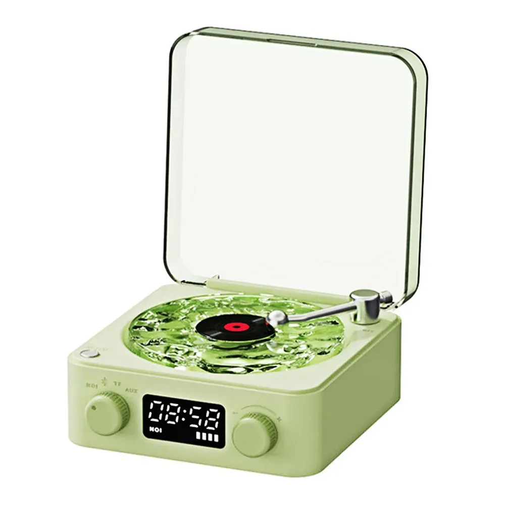 Mini haut-parleur Bluetooth rétro blanc portable avec caisson de basses et éclairage RGB, lecteur de carte TF 8