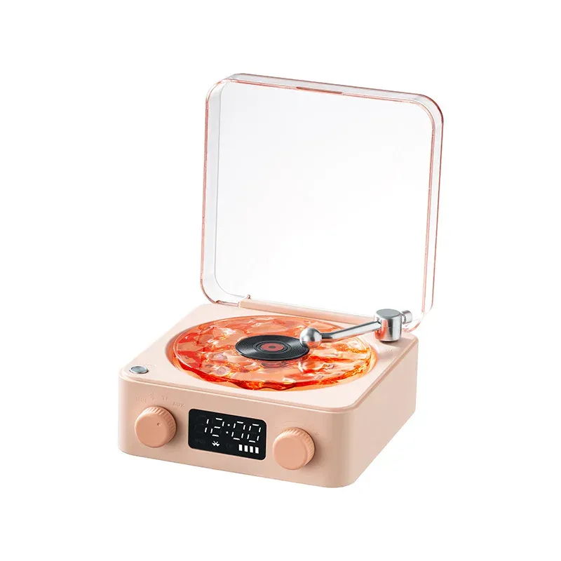 Mini haut-parleur Bluetooth rétro blanc portable avec caisson de basses et éclairage RGB, lecteur de carte TF 7