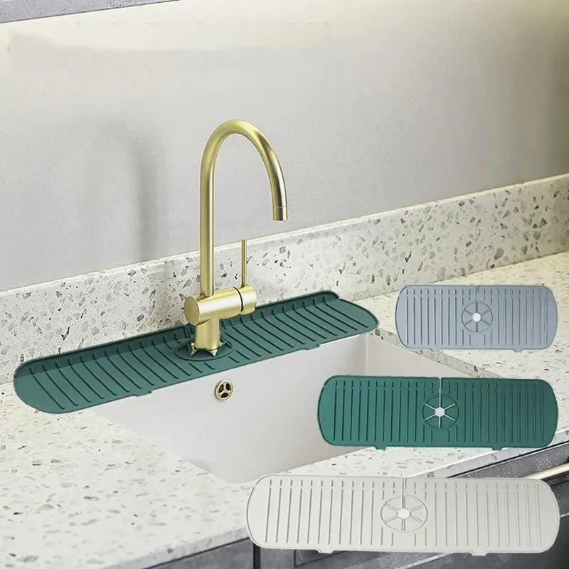 Protection anti-éclaboussures en silicone pour évier de cuisine, 3 tailles, avec tapis égouttoir auto-drainant pour robinet - Image 1