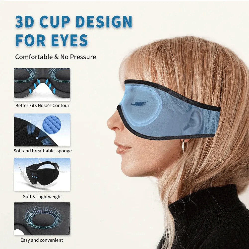 Masque de sommeil 3D avec écouteurs Bluetooth et haut-parleurs HD intégrés 3