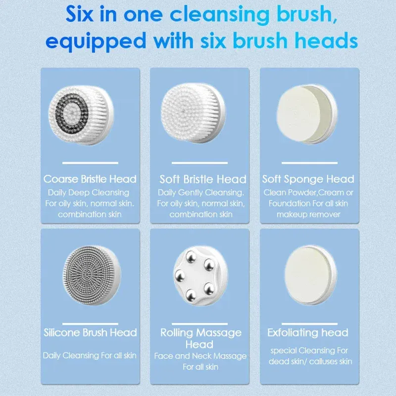 Brosse nettoyante électrique en silicone 6 en 1, portable et imperméable 5