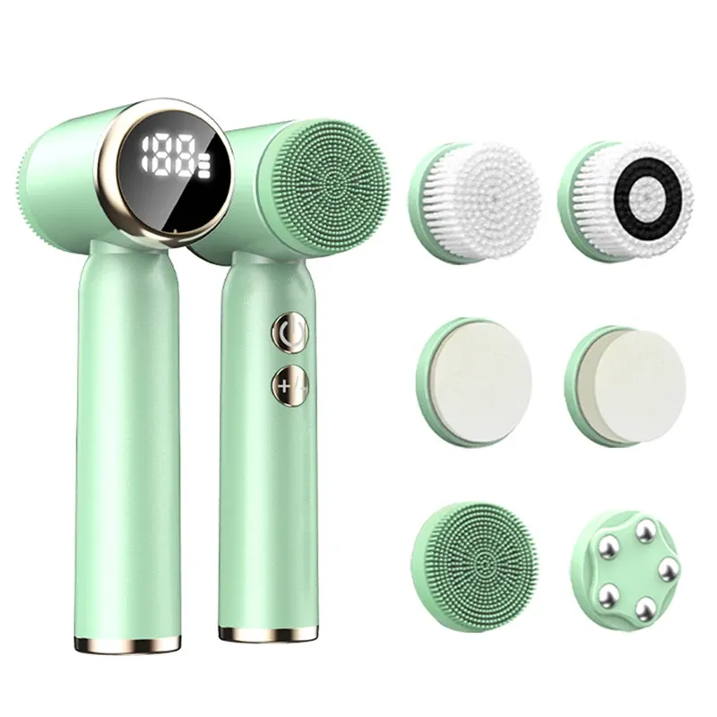 Brosse nettoyante électrique en silicone 6 en 1, portable et imperméable 10