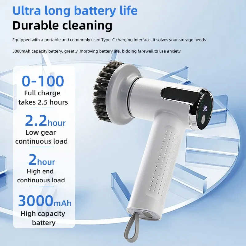 Brosse de nettoyage électrique 4 en 1, étanche IPX7, multifonction, sans fil, rechargeable et portable, pour salle de bains et cuisine 4