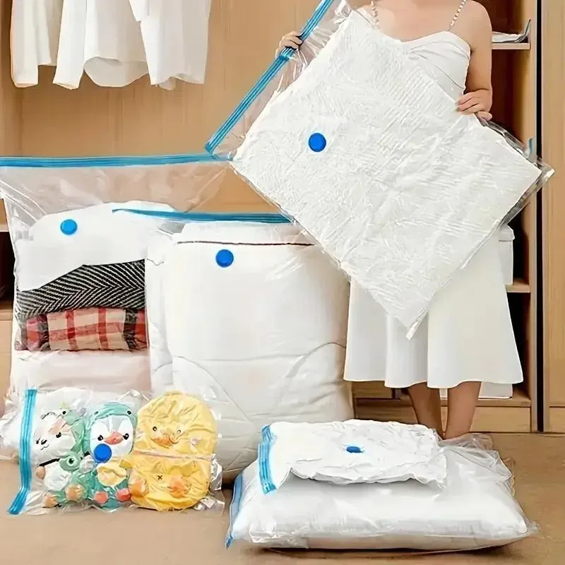 Ensemble de 4 grands sacs de rangement sous vide 40 x 60 cm, compression hermétique et gain de place pour vêtements et literie