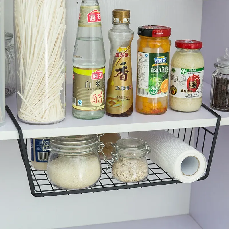 Panier de rangement coulissant suspendu sous étagère, grande capacité, pour placard et cuisine 3