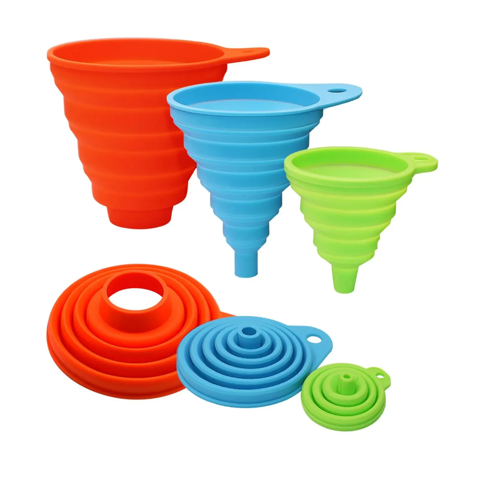 Ensemble de 3 entonnoirs de cuisine en silicone pliables, pour liquides et poudres