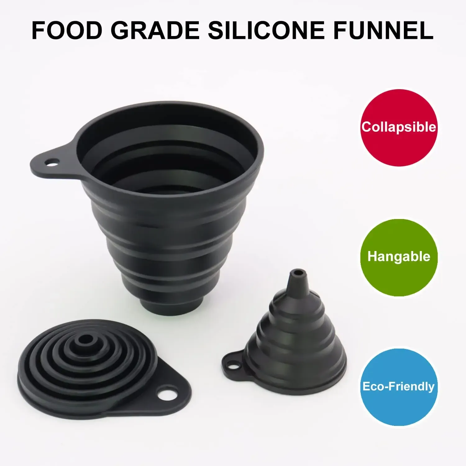 Ensemble de 3 entonnoirs de cuisine en silicone pliables, pour liquides et poudres 4