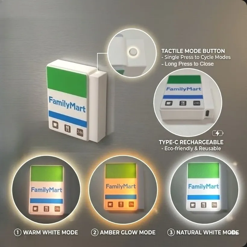 Mini boîte lumineuse LED rechargeable à aimant pour réfrigérateur, style enseigne de konbini Lawson FamilyMart CU et signalétique du métro de Tokyo, décoration d'intérieur, idée cadeau 4