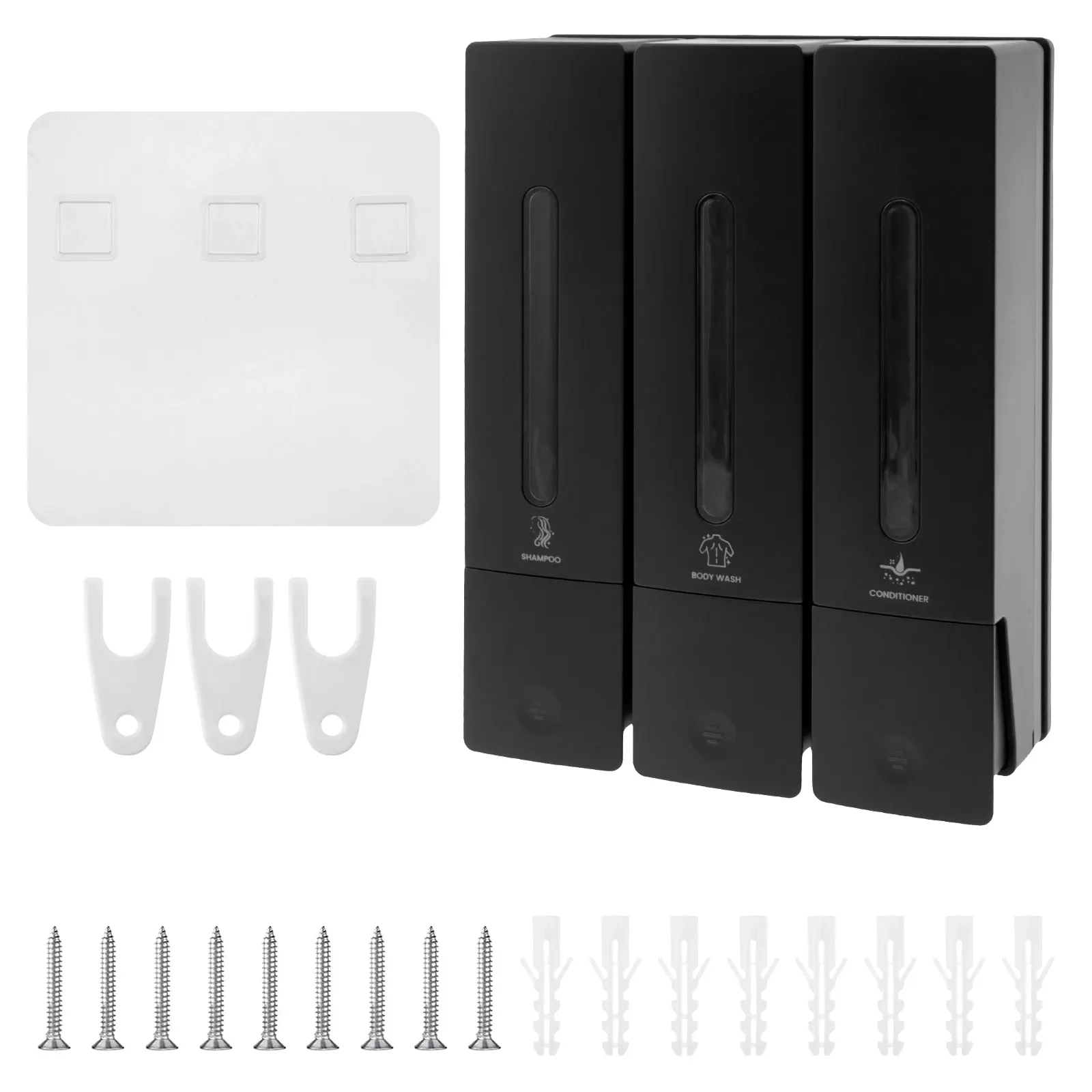 Distributeur mural de savon 400 ml à 3 compartiments pour douche, distributeur de shampoing et revitalisant, pour accessoires de salle de bain 8