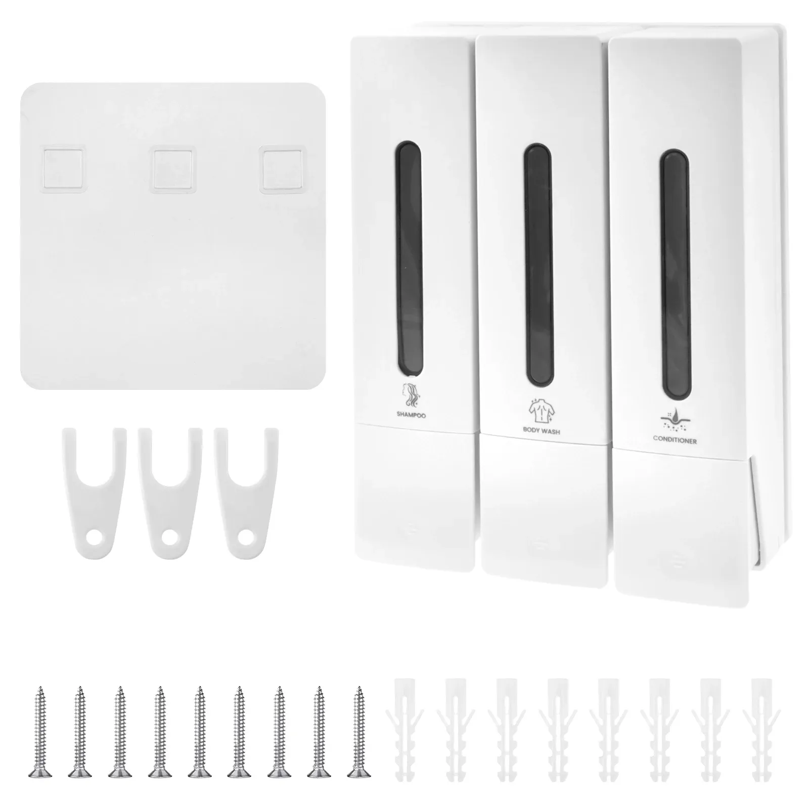 Distributeur mural de savon 400 ml à 3 compartiments pour douche, distributeur de shampoing et revitalisant, pour accessoires de salle de bain 7