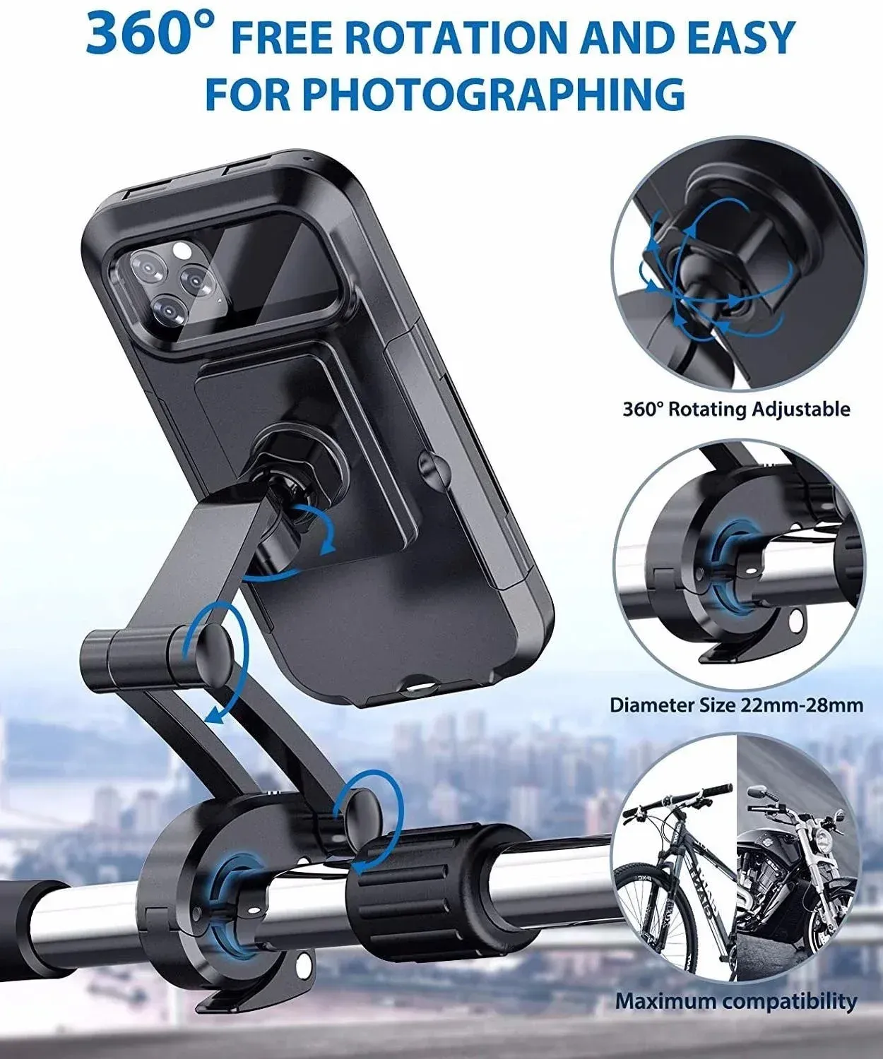 Support de téléphone rotatif à 360° étanche pour moto et vélo 6