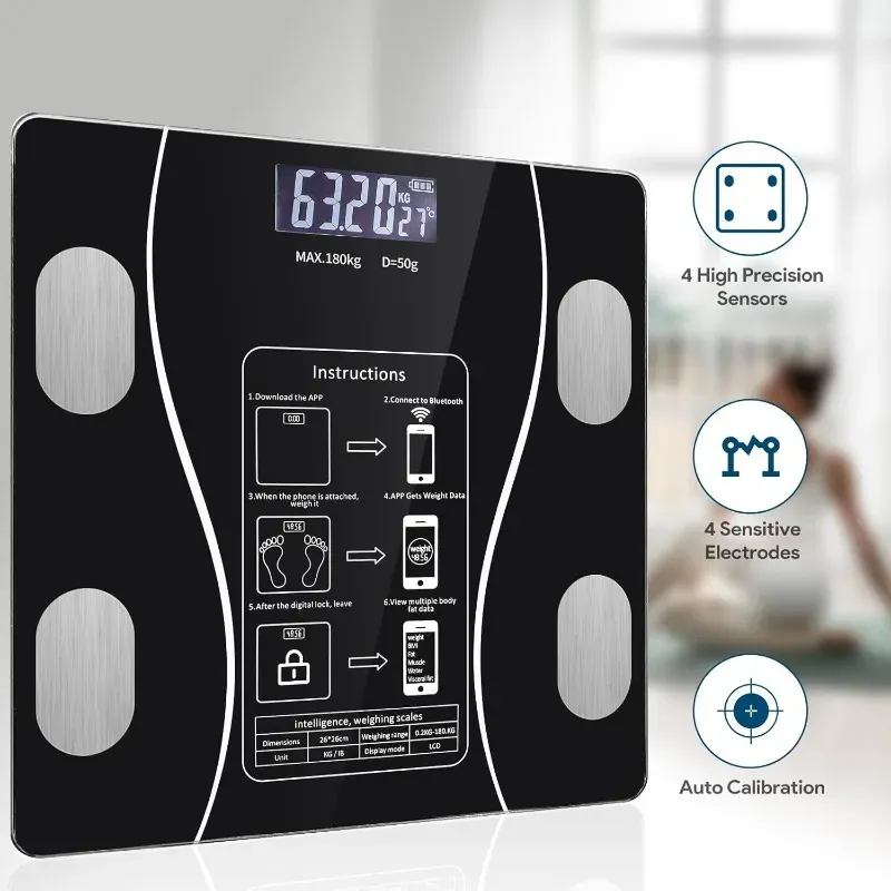Pèse-personne connecté LED à affichage numérique, analyseur de composition corporelle avec application mobile, rechargeable par USB 2