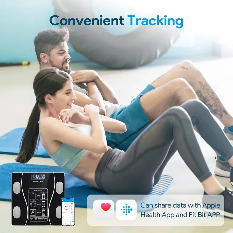 Pèse-personne connecté LED à affichage numérique, analyseur de composition corporelle avec application mobile, rechargeable par USB 5