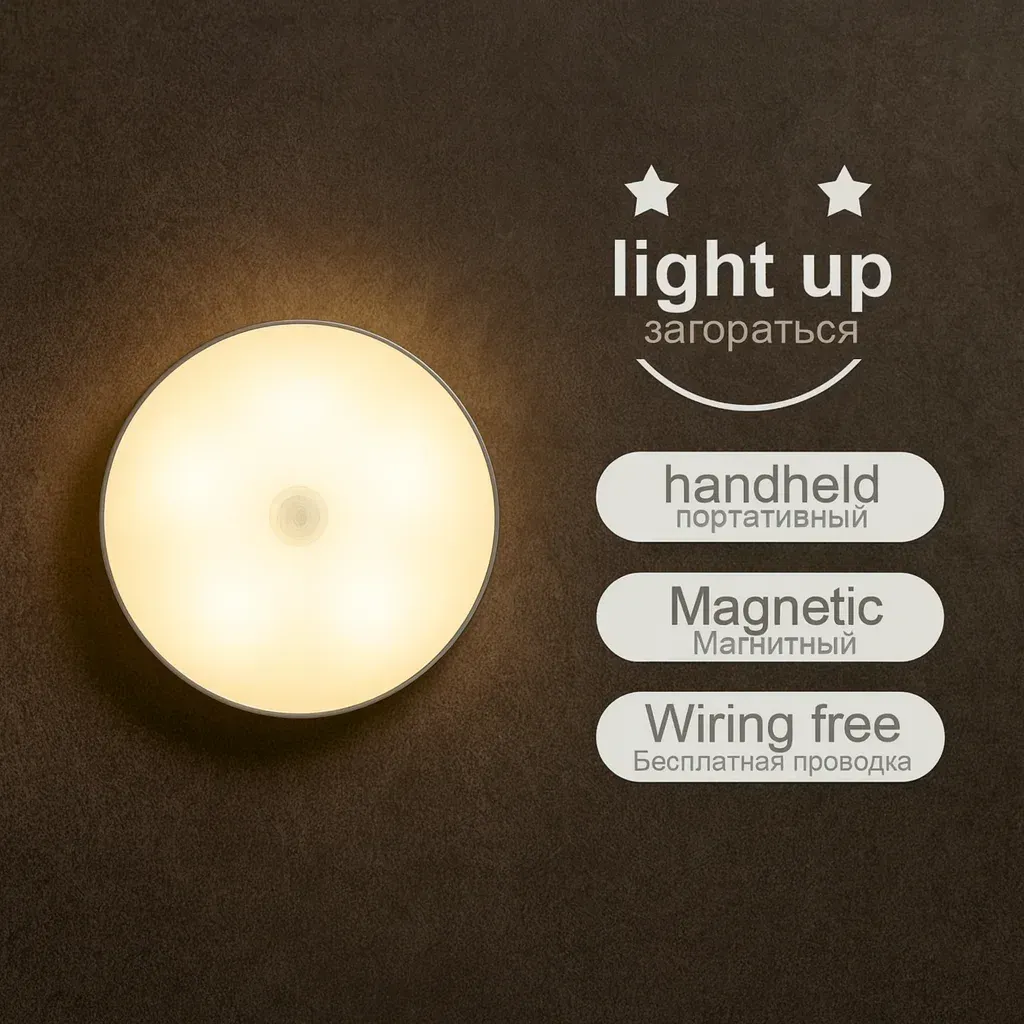 Lampe LED rechargeable par USB avec détecteur de mouvement, magnétique, sans fil, lumière blanche chaude sans scintillement pour placard, lit, armoire 2